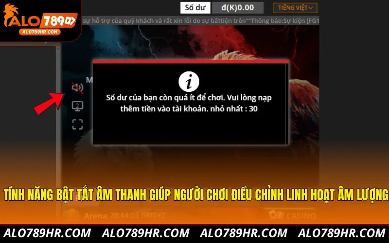 Tính năng bật tắt âm thanh giúp người chơi điều chỉnh linh hoạt âm lượng